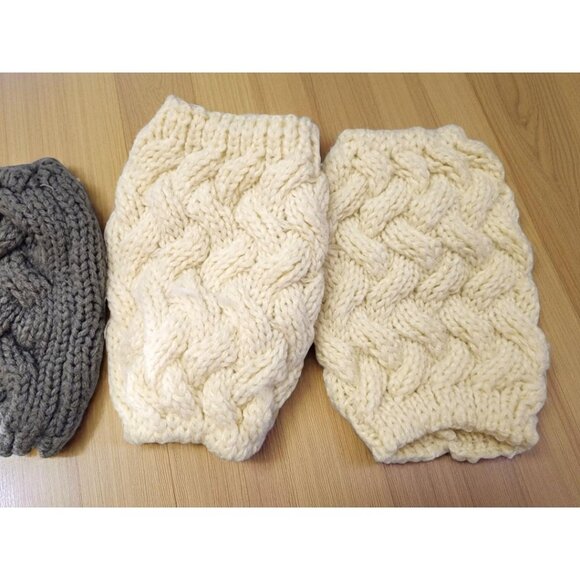 5-Pair Chunky Knit Boot Cuffs Set – Cream, Gray & Black – Cozy Cable Leg Warmers - Picture 4 of 5